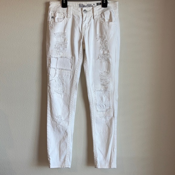 Miss Me Denim - Miss Me Signature Midrise White Distressed Cuffed Skinny Jeans